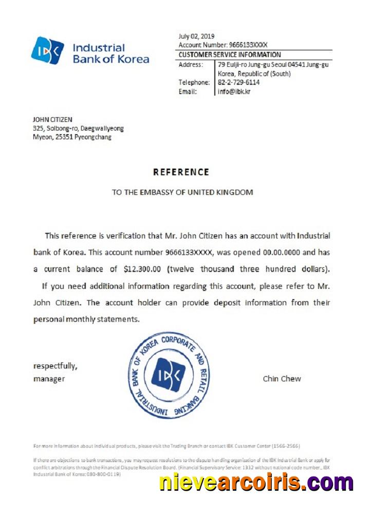 Korea Industrial bank reference